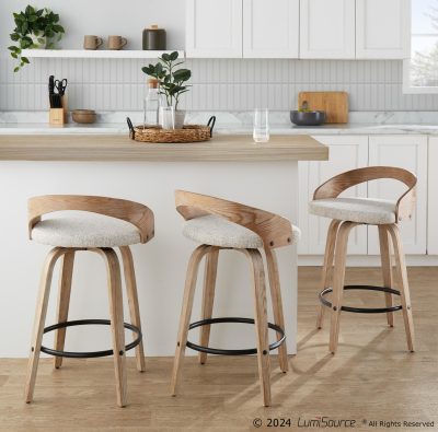 Grotto 26-Inch Oat Fabric Contemporary Swivel Counter Stools (Set of 2)