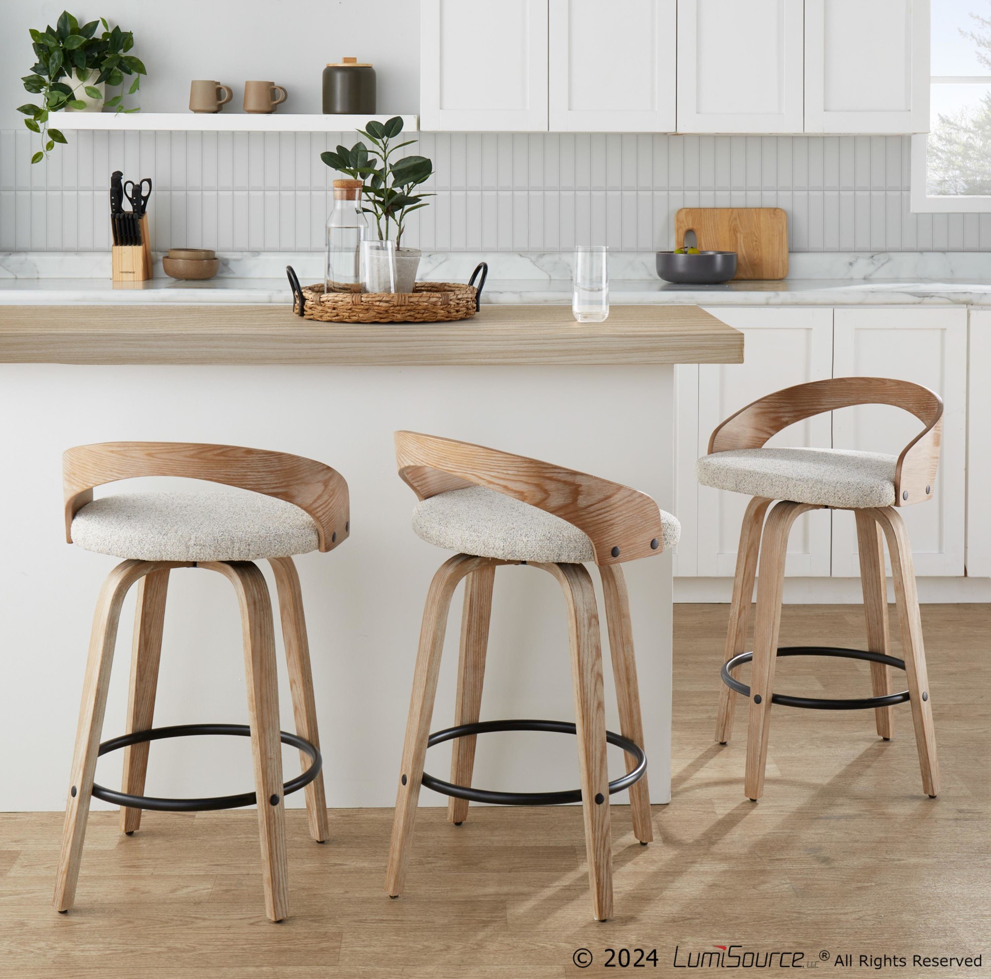Grotto 26-Inch Oat Fabric Contemporary Swivel Counter Stools (Set of 2) 1 Grotto 26-Inch Oat Fabric Contemporary Swivel Counter Stools (Set of 2)