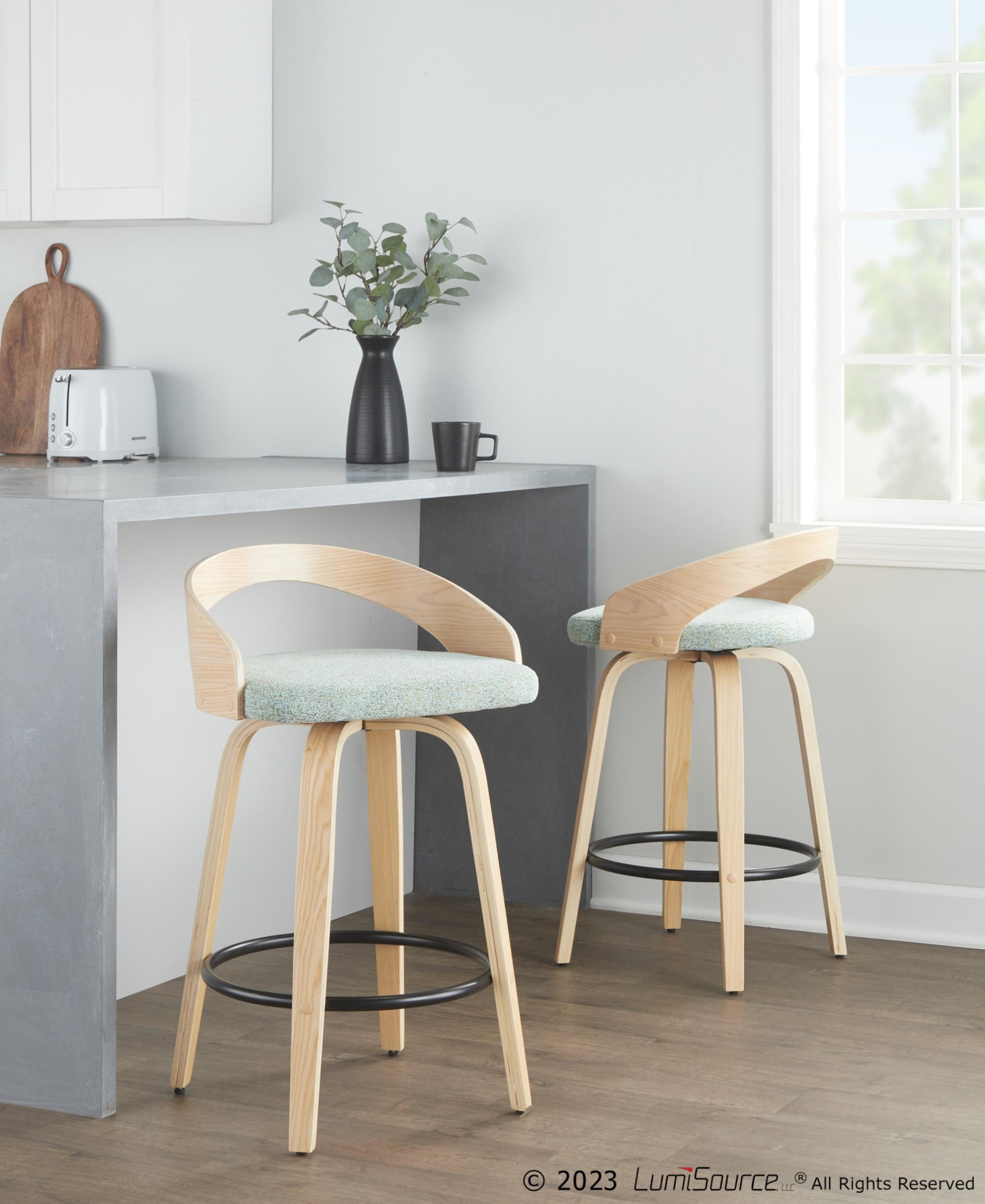 Grotto 26 Mid-Century Green Swivel Counter Stool (Set of 2) 1 Grotto 26 Mid-Century Green Swivel Counter Stool (Set of 2)