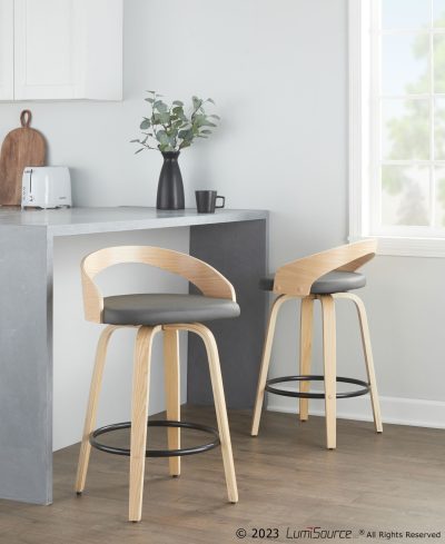 Grotto 26 Mid-Century Grey Swivel Counter Stools (Set of 2)