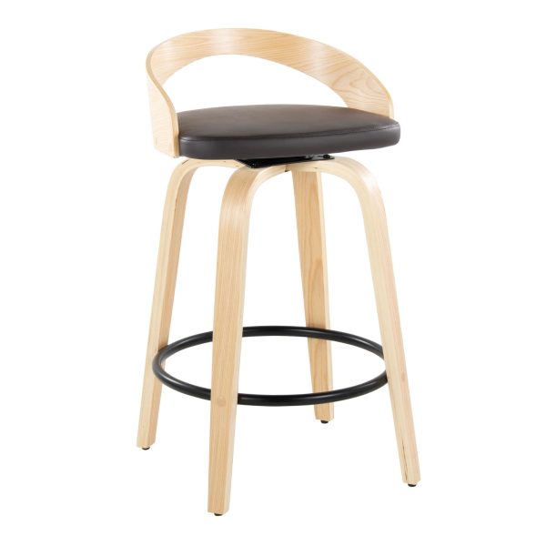 Grotto 26 Mid Century Modern Counter Stool Brown Set of 2 3