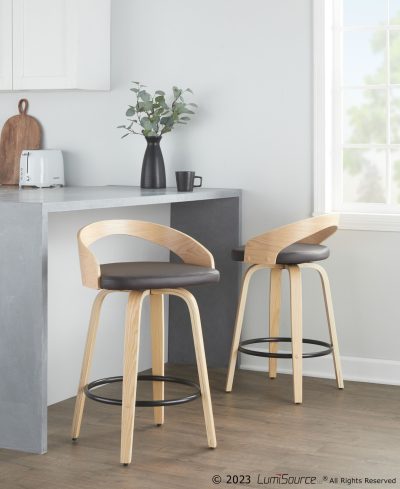 Grotto 26 Mid-Century Modern Counter Stool Brown (Set of 2)