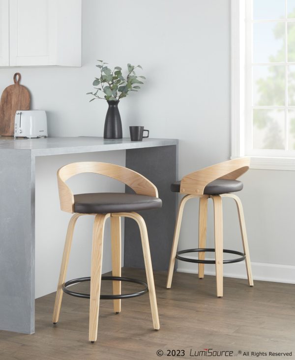 Grotto 26 Mid Century Modern Counter Stool Brown Set of 2