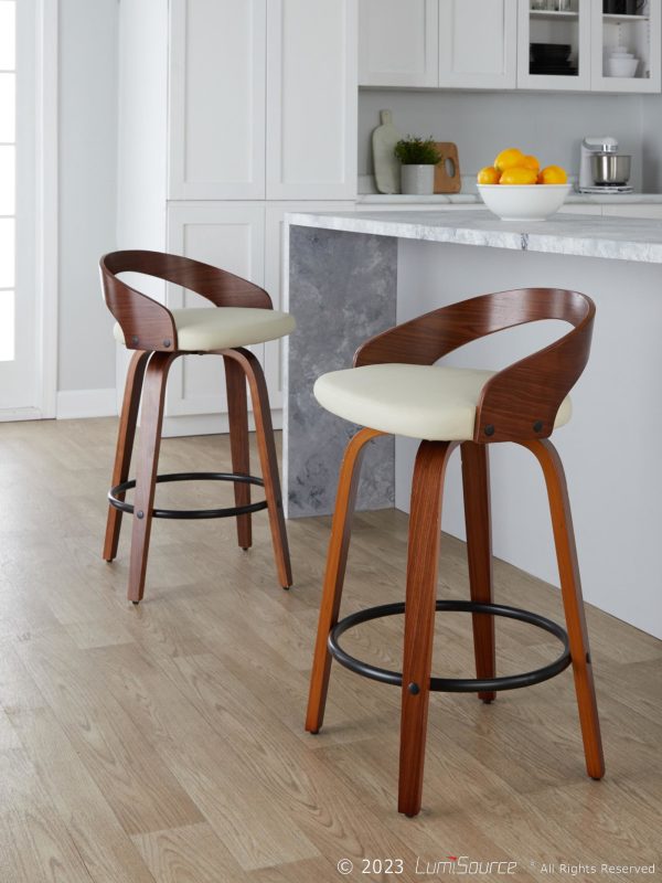Grotto 26 Mid Century Modern Cream Swivel Counter Stools Set of 2 1