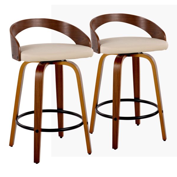 Grotto 26 Mid Century Modern Cream Swivel Counter Stools Set of 2 4