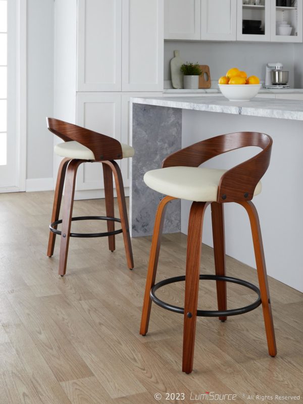 Grotto 26 Mid Century Modern Cream Swivel Counter Stools Set of 2
