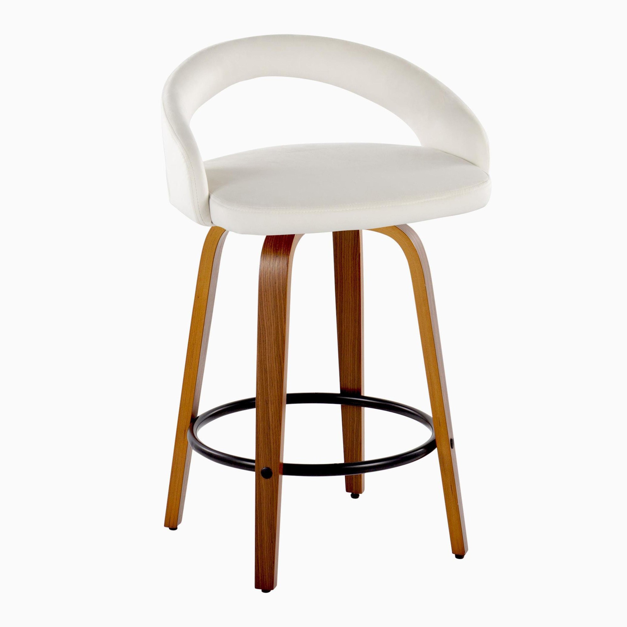 Grotto 26 Walnut Wood White Velvet Contemporary Swivel Stool (Set of 2) 2 Grotto 26 Walnut Wood White Velvet Contemporary Swivel Stool (Set of 2) - Image 2