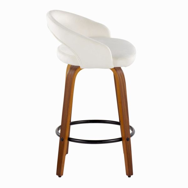 Grotto 26 Walnut Wood White Velvet Contemporary Swivel Stool Set of 2 2