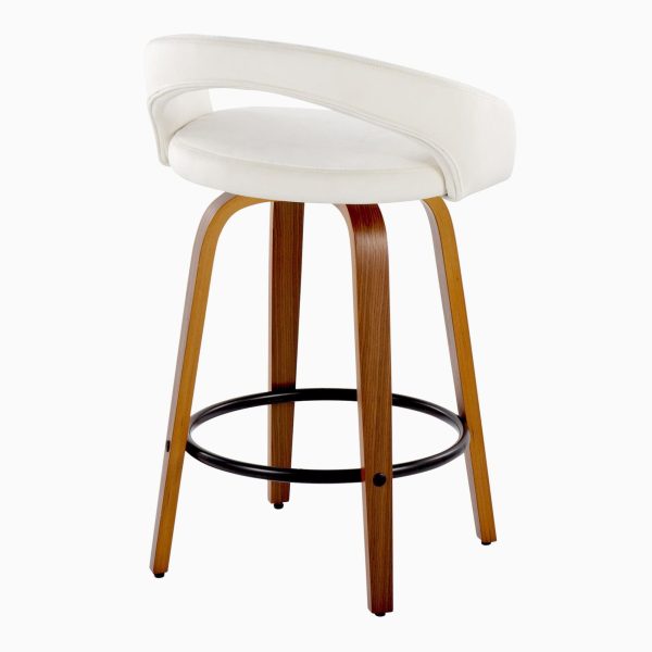 Grotto 26 Walnut Wood White Velvet Contemporary Swivel Stool Set of 2 3