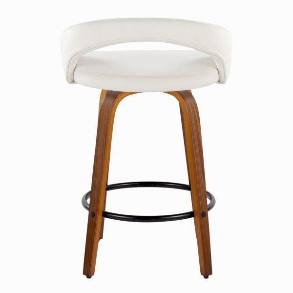 Grotto 26 Walnut Wood White Velvet Contemporary Swivel Stool Set of 2 4