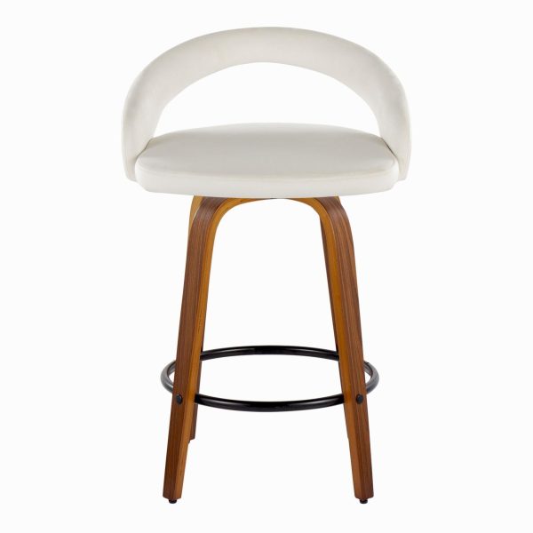 Grotto 26 Walnut Wood White Velvet Contemporary Swivel Stool Set of 2 5