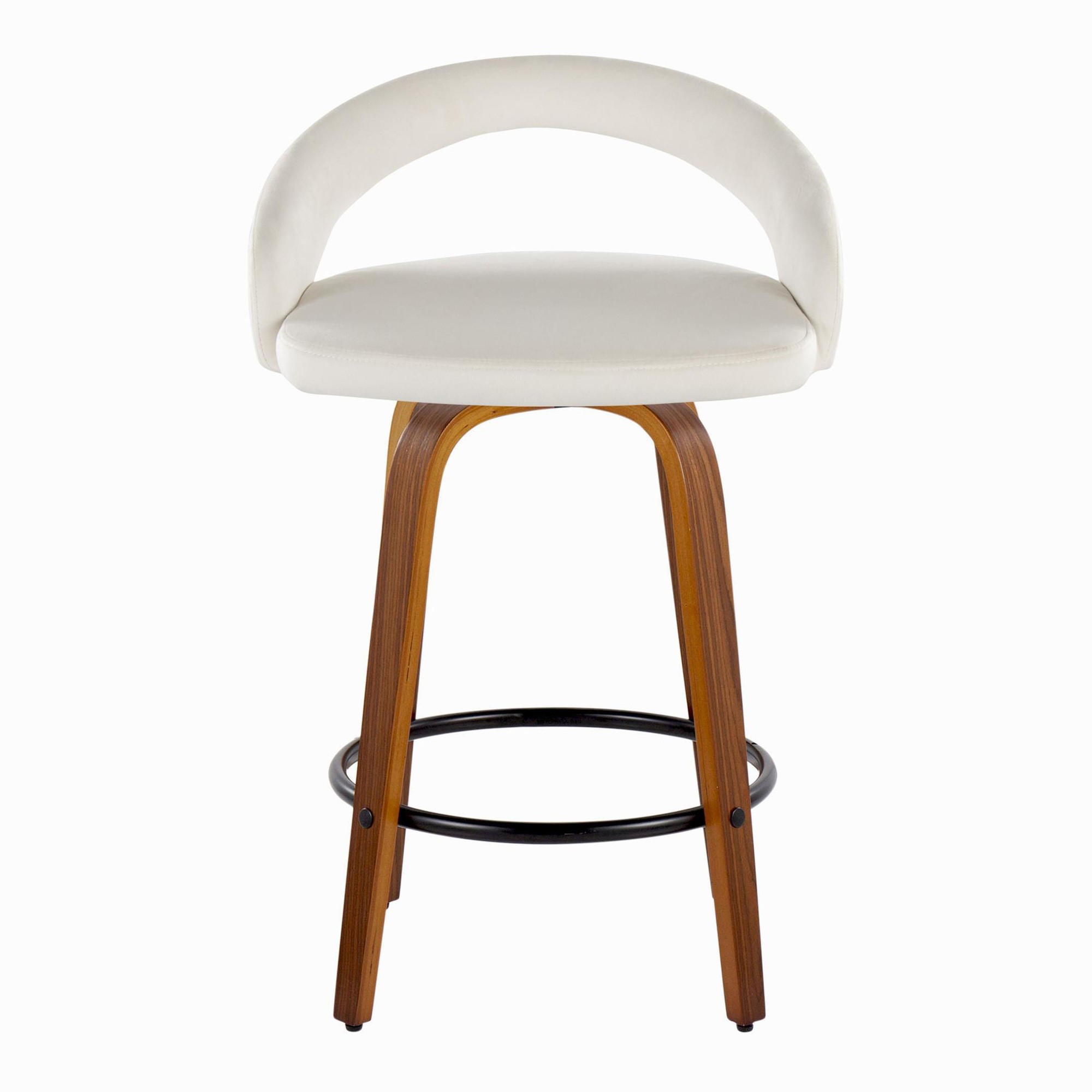 Grotto 26 Walnut Wood White Velvet Contemporary Swivel Stool (Set of 2) 6 Grotto 26 Walnut Wood White Velvet Contemporary Swivel Stool (Set of 2) - Image 6