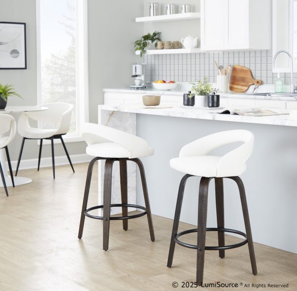 Grotto 26 White Faux Leather Contemporary Swivel Stool Set of 2 1