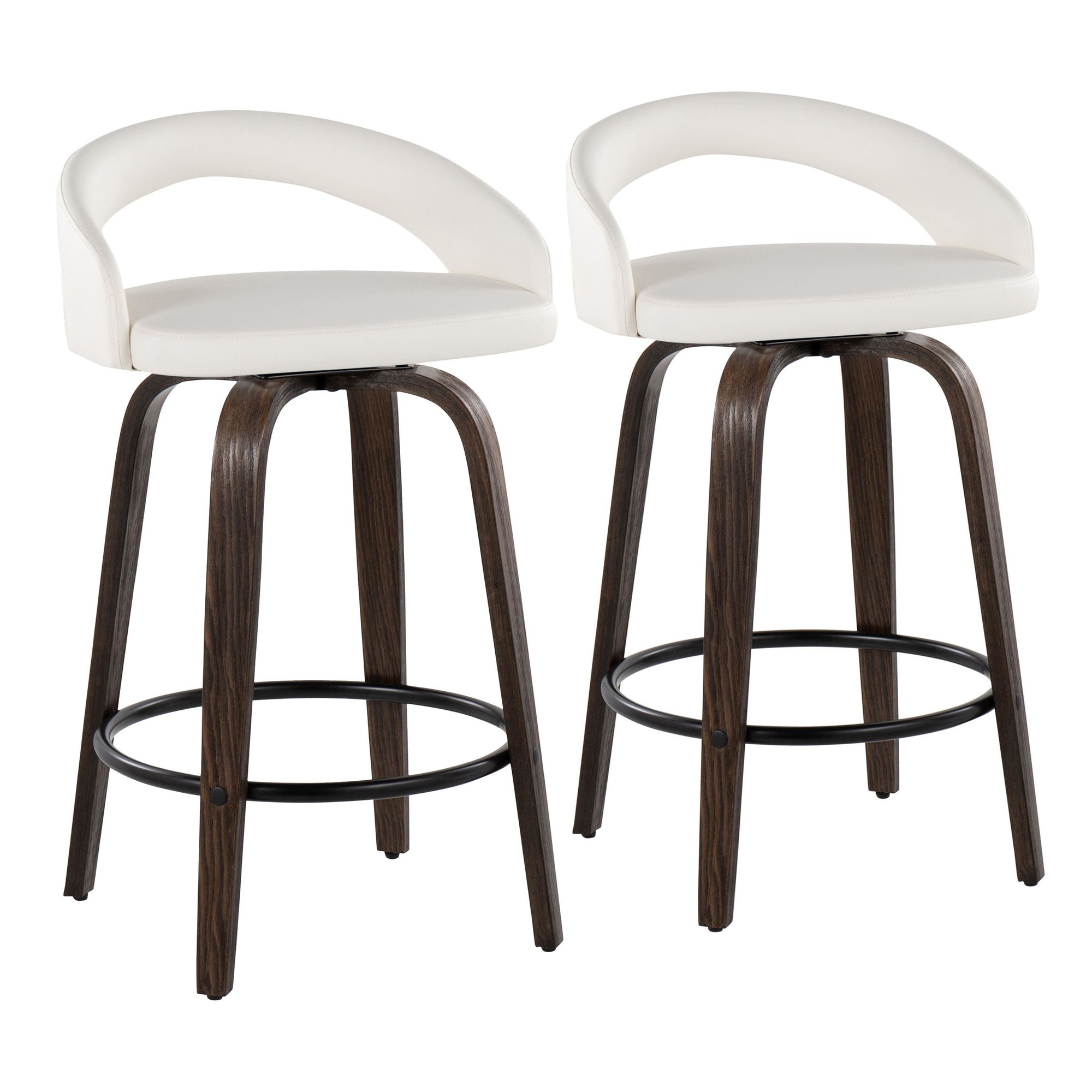 Grotto 26" White Faux Leather Contemporary Swivel Stool (Set of 2) 3 Grotto 26" White Faux Leather Contemporary Swivel Stool (Set of 2) - Image 3