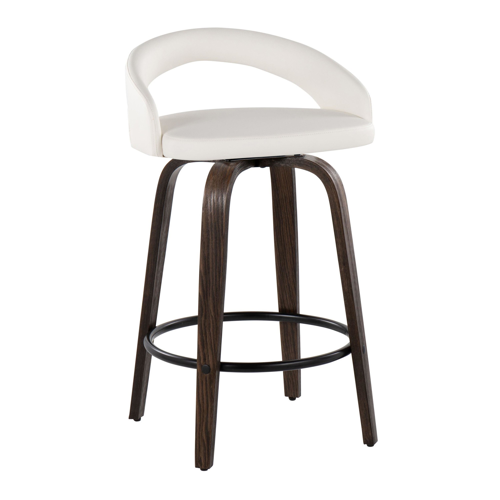Grotto 26" White Faux Leather Contemporary Swivel Stool (Set of 2) 4 Grotto 26" White Faux Leather Contemporary Swivel Stool (Set of 2) - Image 4