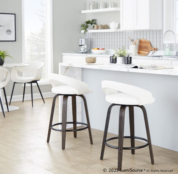 Grotto 26 White Faux Leather Contemporary Swivel Stool Set of 2
