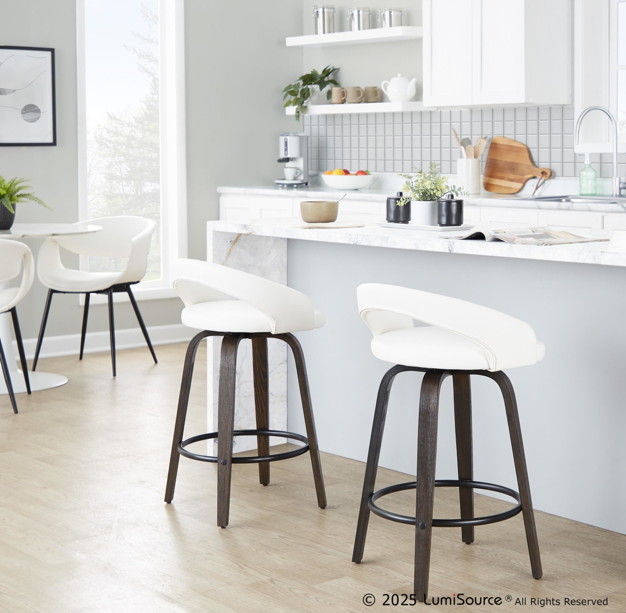 Grotto 26" White Faux Leather Contemporary Swivel Stool (Set of 2) 1 Grotto 26" White Faux Leather Contemporary Swivel Stool (Set of 2)