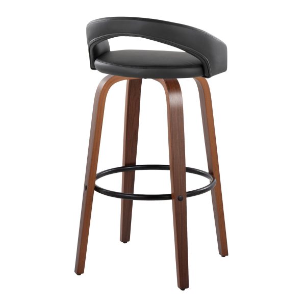Grotto 30 Contemporary Black Faux Leather Swivel Barstool Set of 2 3