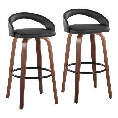Grotto 30 Contemporary Black Faux Leather Swivel Barstool (Set of 2)