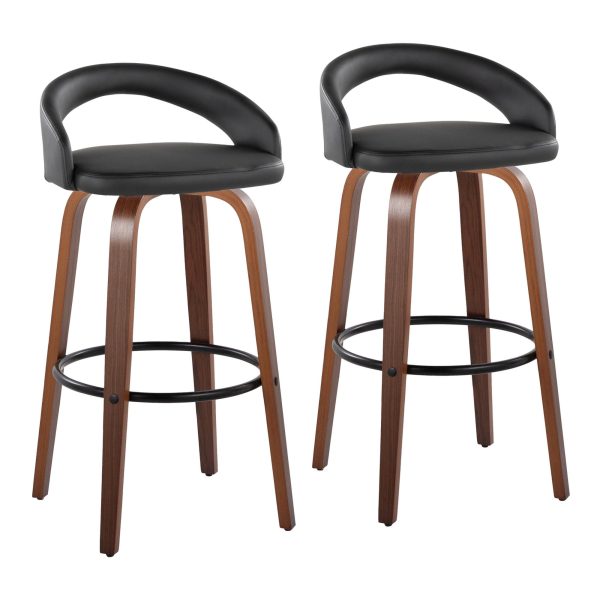 Grotto 30 Contemporary Black Faux Leather Swivel Barstool Set of 2
