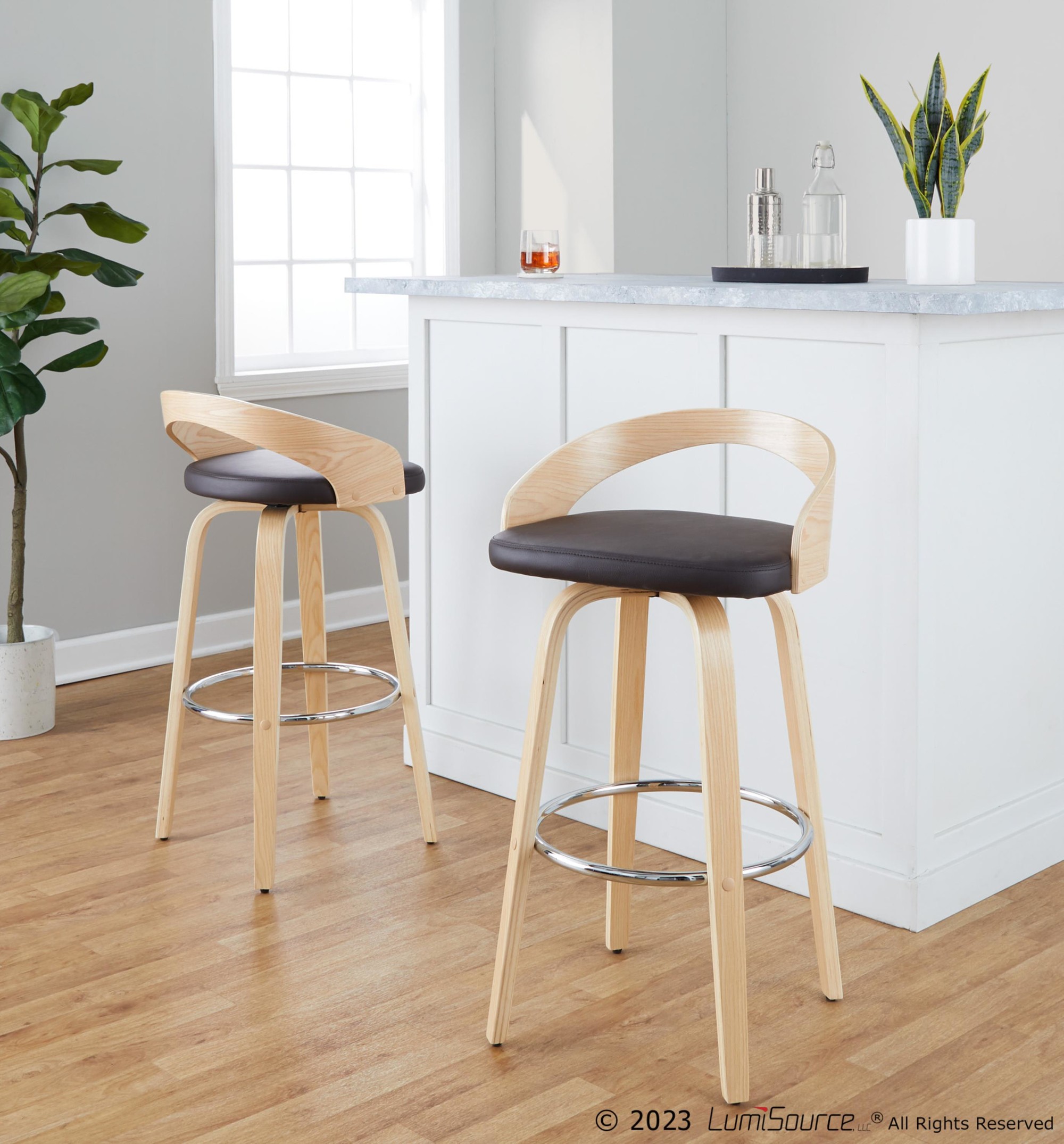 Grotto 30 Contemporary Brown Swivel Barstools (Set of 2) 3 Grotto 30 Contemporary Brown Swivel Barstools (Set of 2) - Image 3