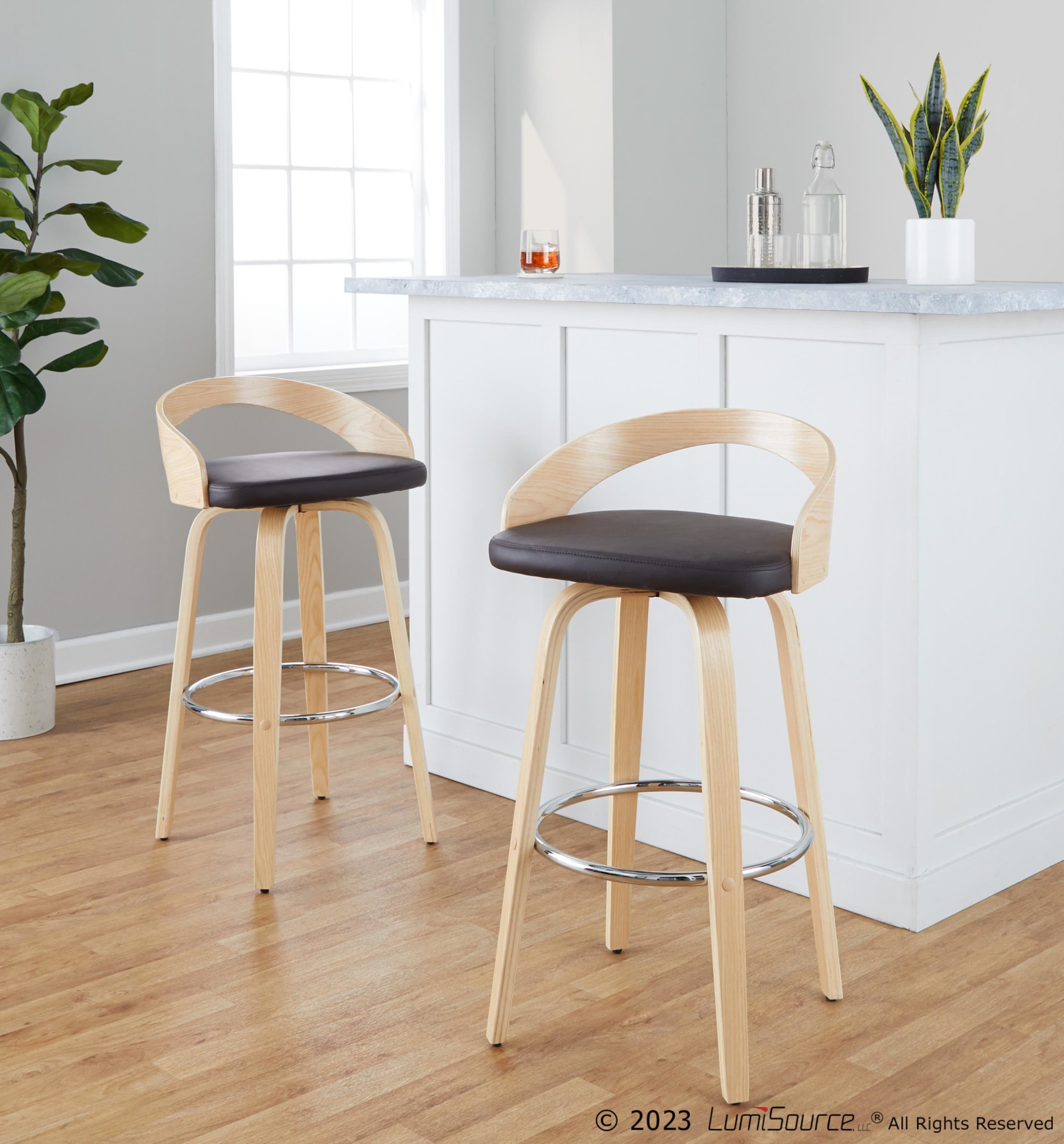 Grotto 30 Contemporary Brown Swivel Barstools (Set of 2) 4 Grotto 30 Contemporary Brown Swivel Barstools (Set of 2) - Image 4