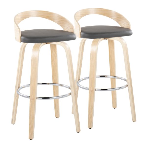 Grotto 30 Contemporary Grey Faux Leather Swivel Barstool Set of 2 3