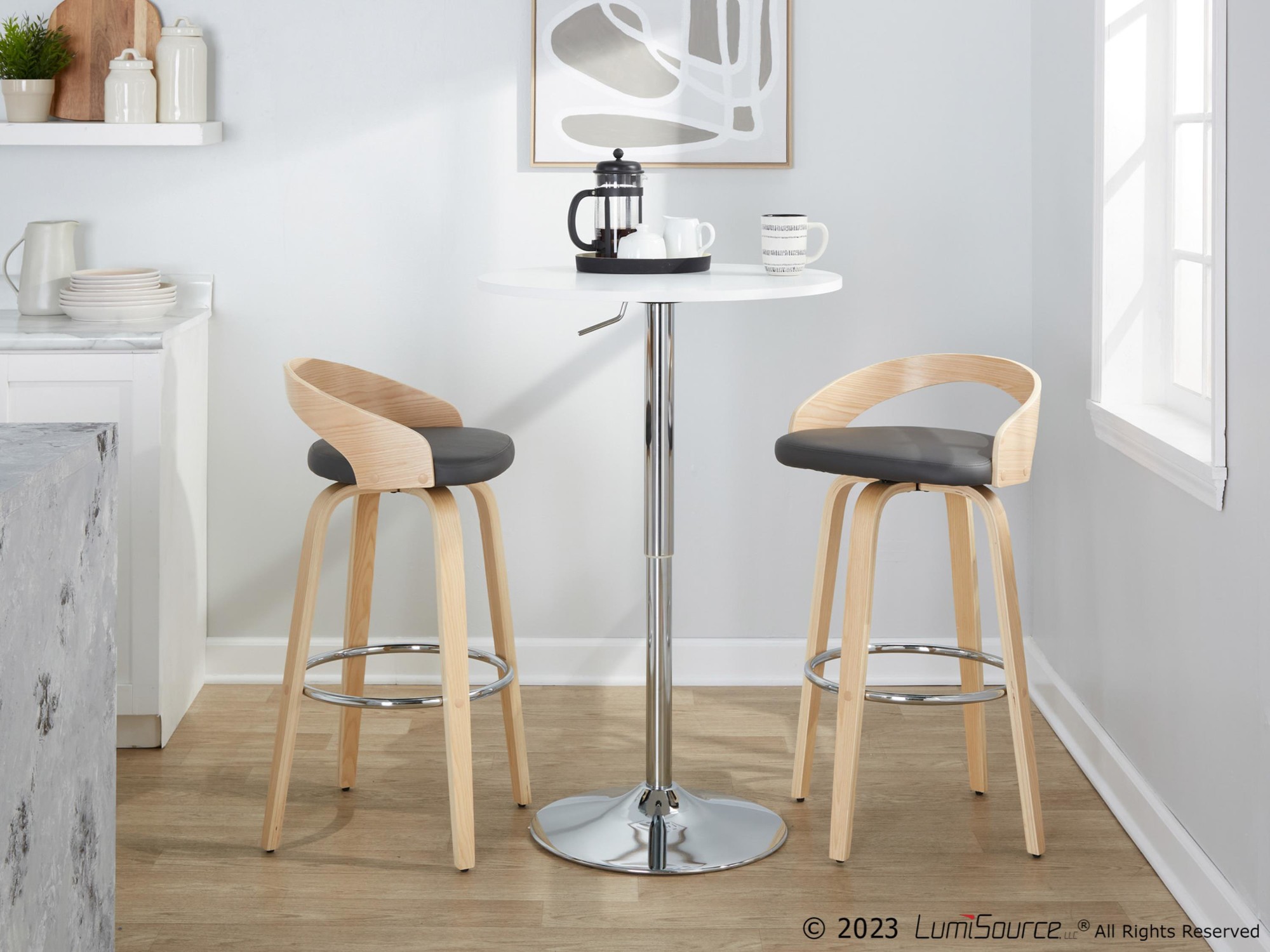 Grotto 30 Contemporary Grey Faux Leather Swivel Barstool (Set of 2) 1 Grotto 30 Contemporary Grey Faux Leather Swivel Barstool (Set of 2)