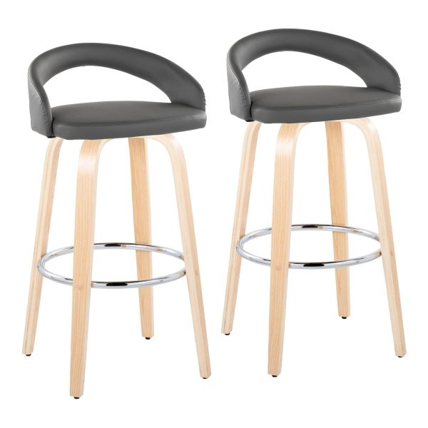 Grotto 30 Contemporary Grey Faux Leather Swivel Barstools Set of 2 2
