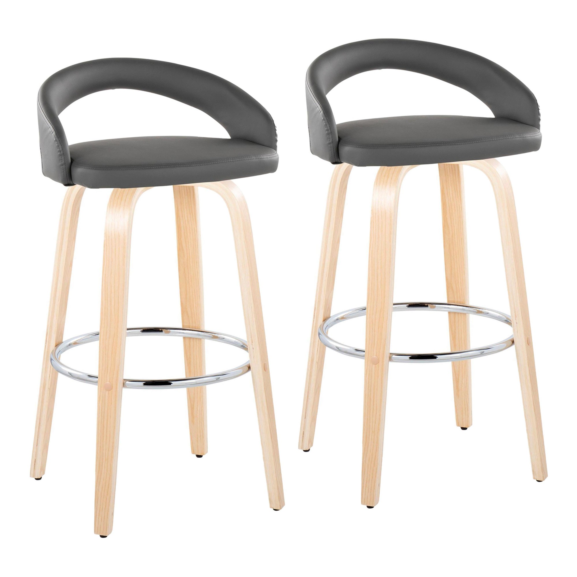 Grotto 30" Contemporary Grey Faux Leather Swivel Barstools (Set of 2) 3 Grotto 30" Contemporary Grey Faux Leather Swivel Barstools (Set of 2) - Image 3