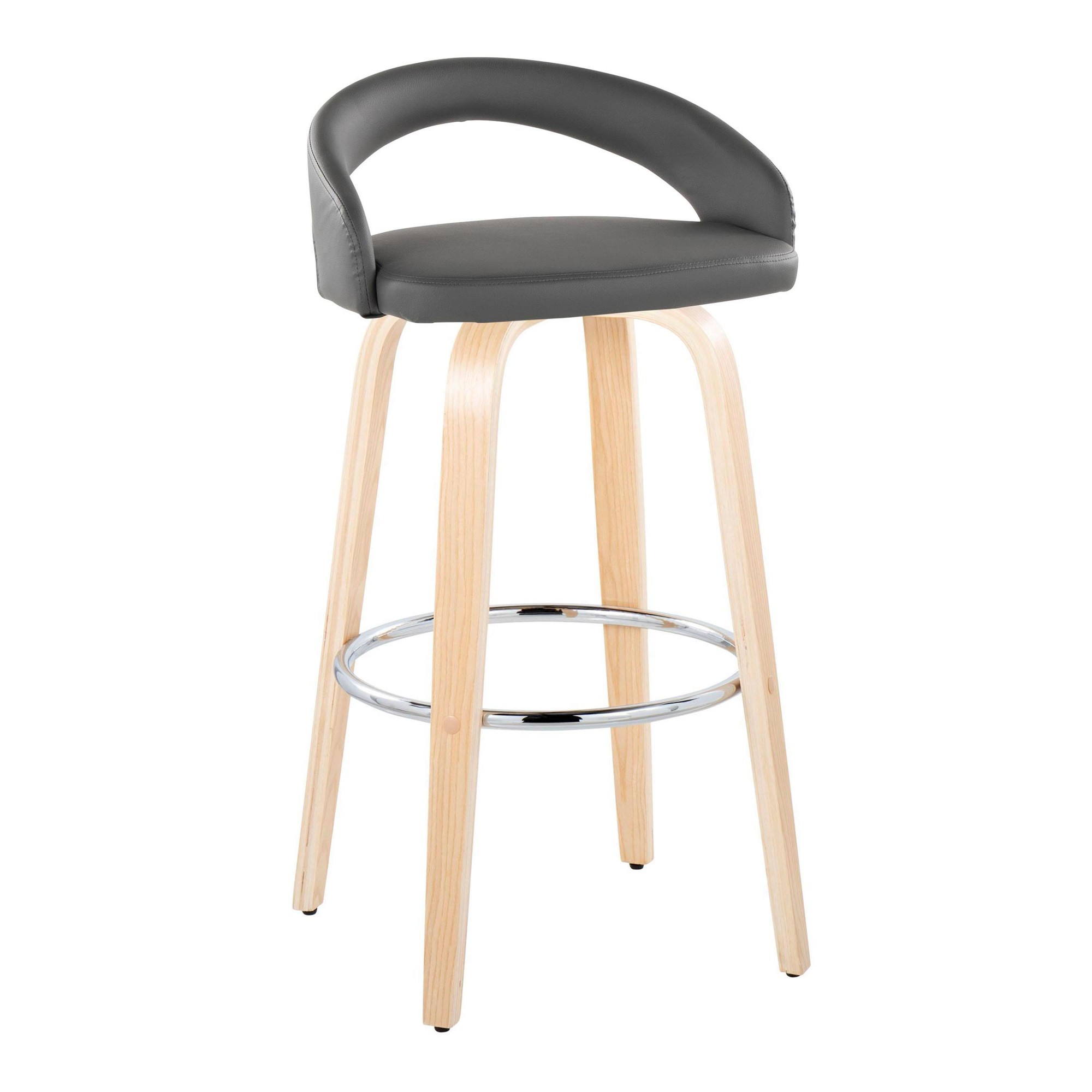 Grotto 30" Contemporary Grey Faux Leather Swivel Barstools (Set of 2) 4 Grotto 30" Contemporary Grey Faux Leather Swivel Barstools (Set of 2) - Image 4