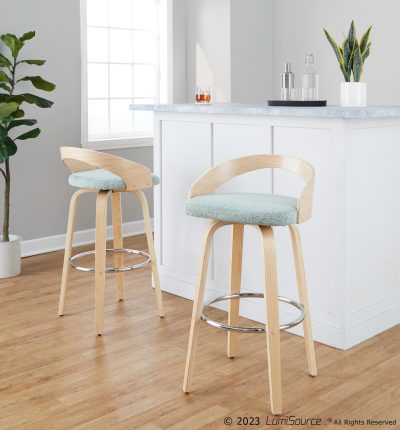Grotto 30" Contemporary Light Green Swivel Barstools (Set of 2)