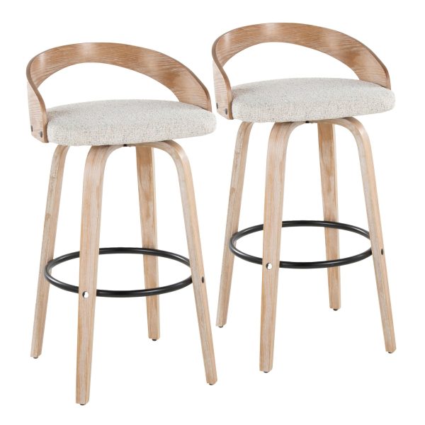Grotto 30 Contemporary Oat Swivel Barstool White Washed Wood Set of 2 2
