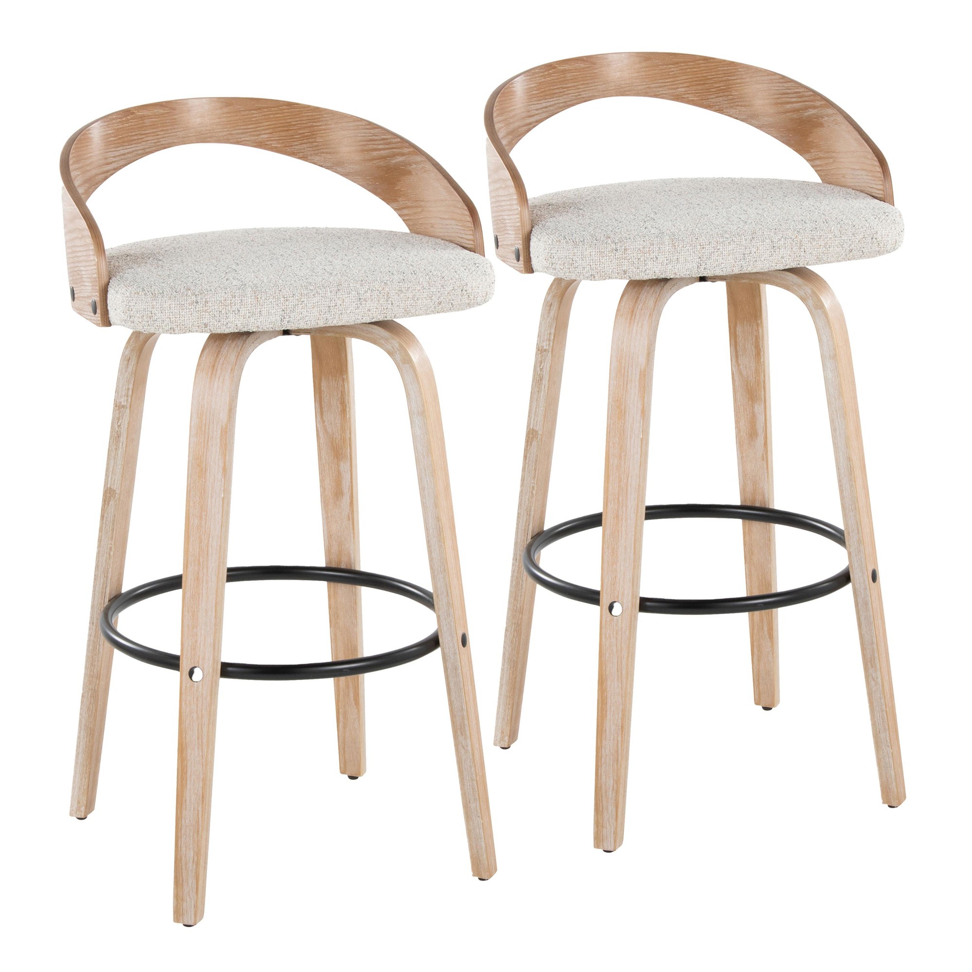 Grotto 30 Contemporary Oat Swivel Barstool White Washed Wood (Set of 2) 3 Grotto 30 Contemporary Oat Swivel Barstool White Washed Wood (Set of 2) - Image 3