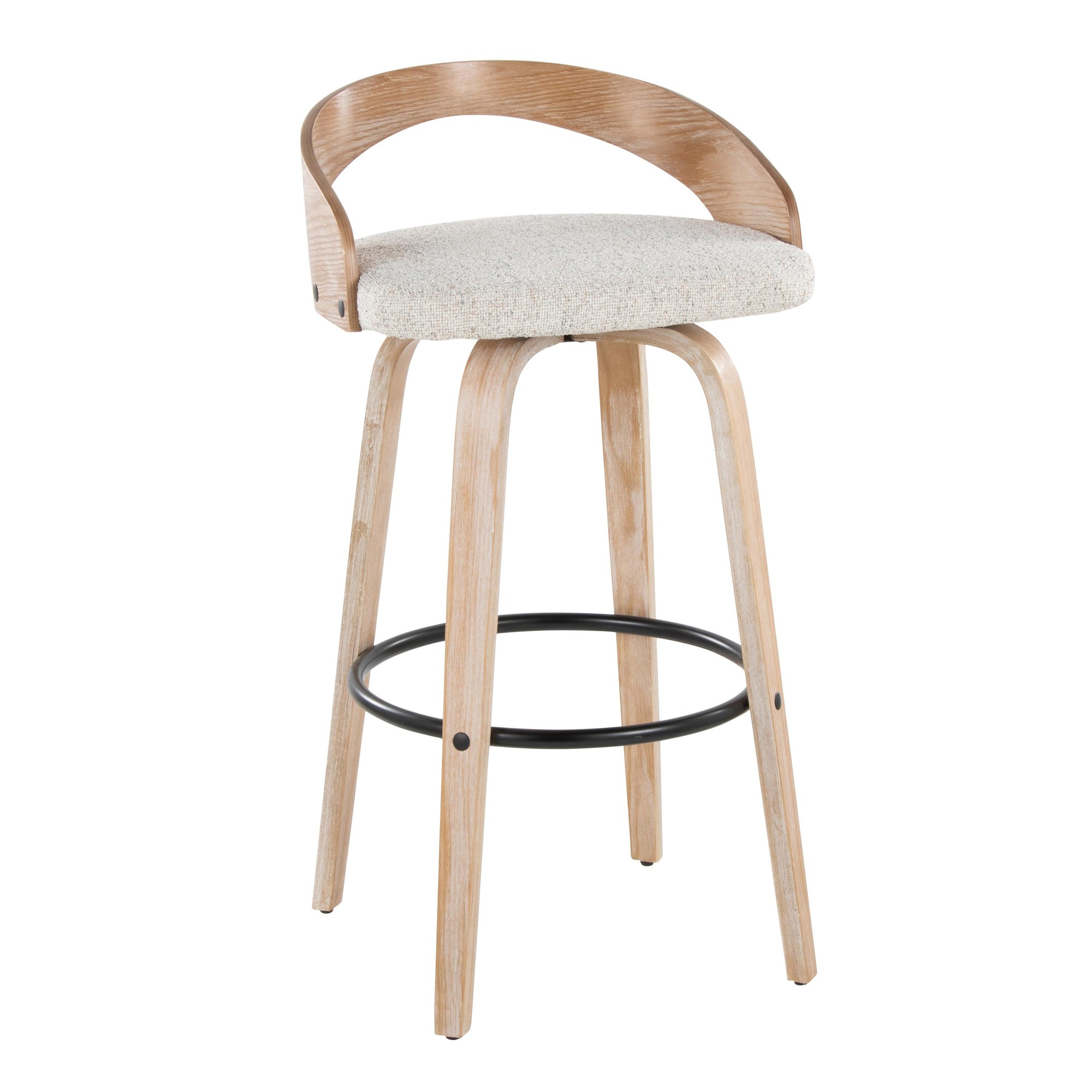 Grotto 30 Contemporary Oat Swivel Barstool White Washed Wood (Set of 2) 4 Grotto 30 Contemporary Oat Swivel Barstool White Washed Wood (Set of 2) - Image 4