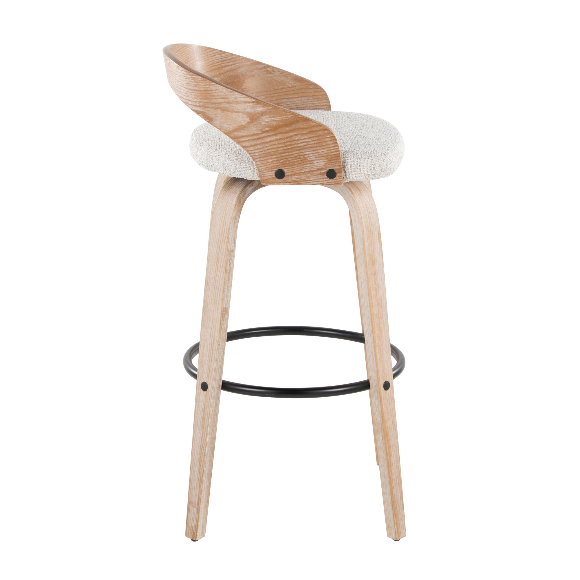 Grotto 30 Contemporary Oat Swivel Barstool White Washed Wood (Set of 2) 5 Grotto 30 Contemporary Oat Swivel Barstool White Washed Wood (Set of 2) - Image 5