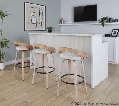 Grotto 30 Contemporary Oat Swivel Barstool White Washed Wood (Set of 2)