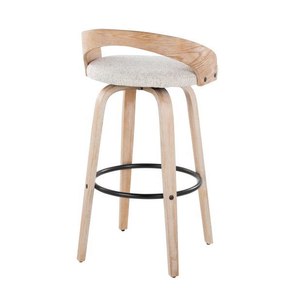 Grotto 30 Contemporary Oat Swivel Barstool White Washed Wood Set of 2 5