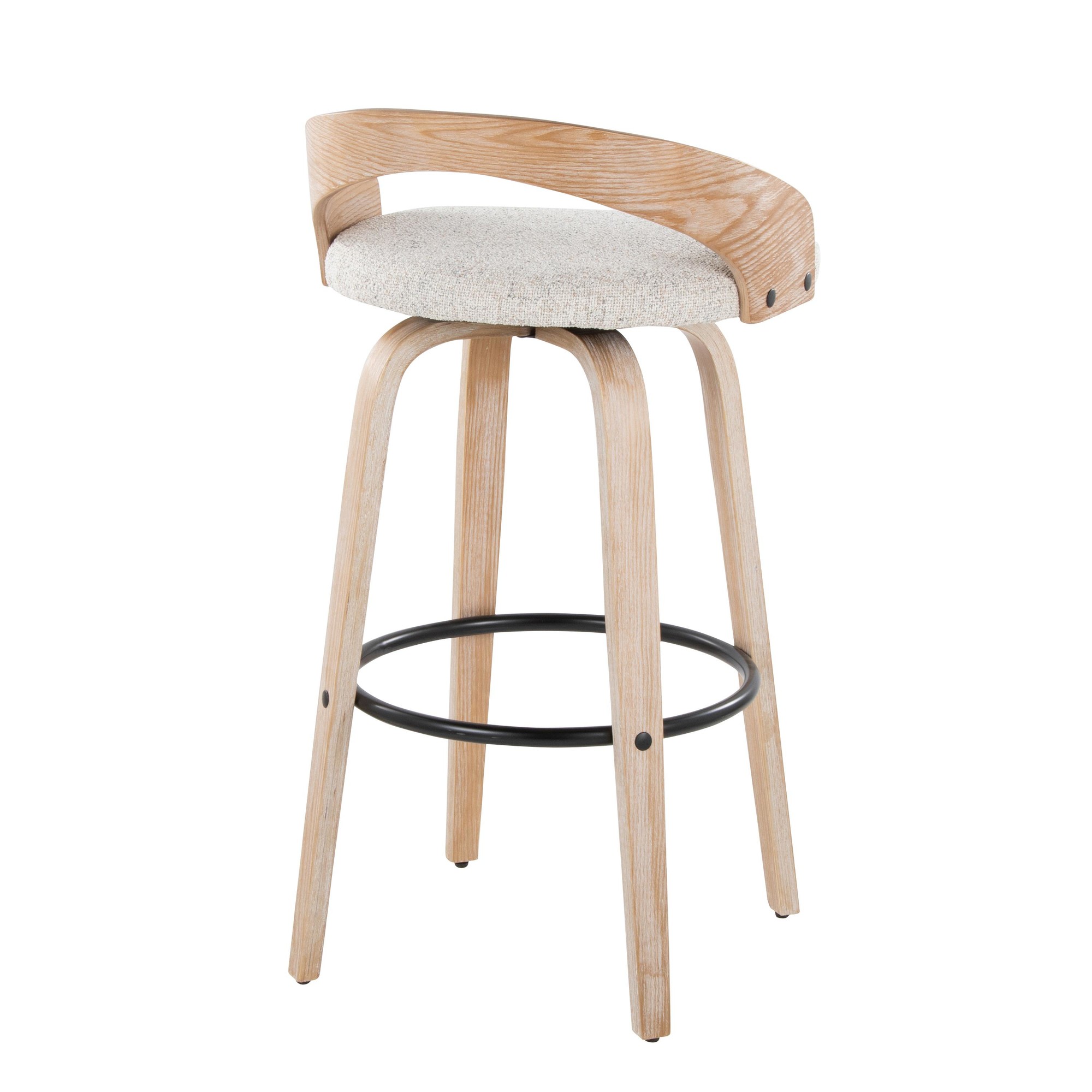 Grotto 30 Contemporary Oat Swivel Barstool White Washed Wood (Set of 2) 6 Grotto 30 Contemporary Oat Swivel Barstool White Washed Wood (Set of 2) - Image 6