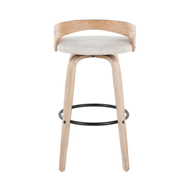Grotto 30 Contemporary Oat Swivel Barstool White Washed Wood Set of 2 6