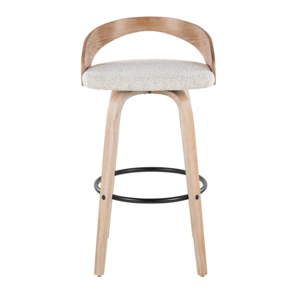 Grotto 30 Contemporary Oat Swivel Barstool White Washed Wood Set of 2 7