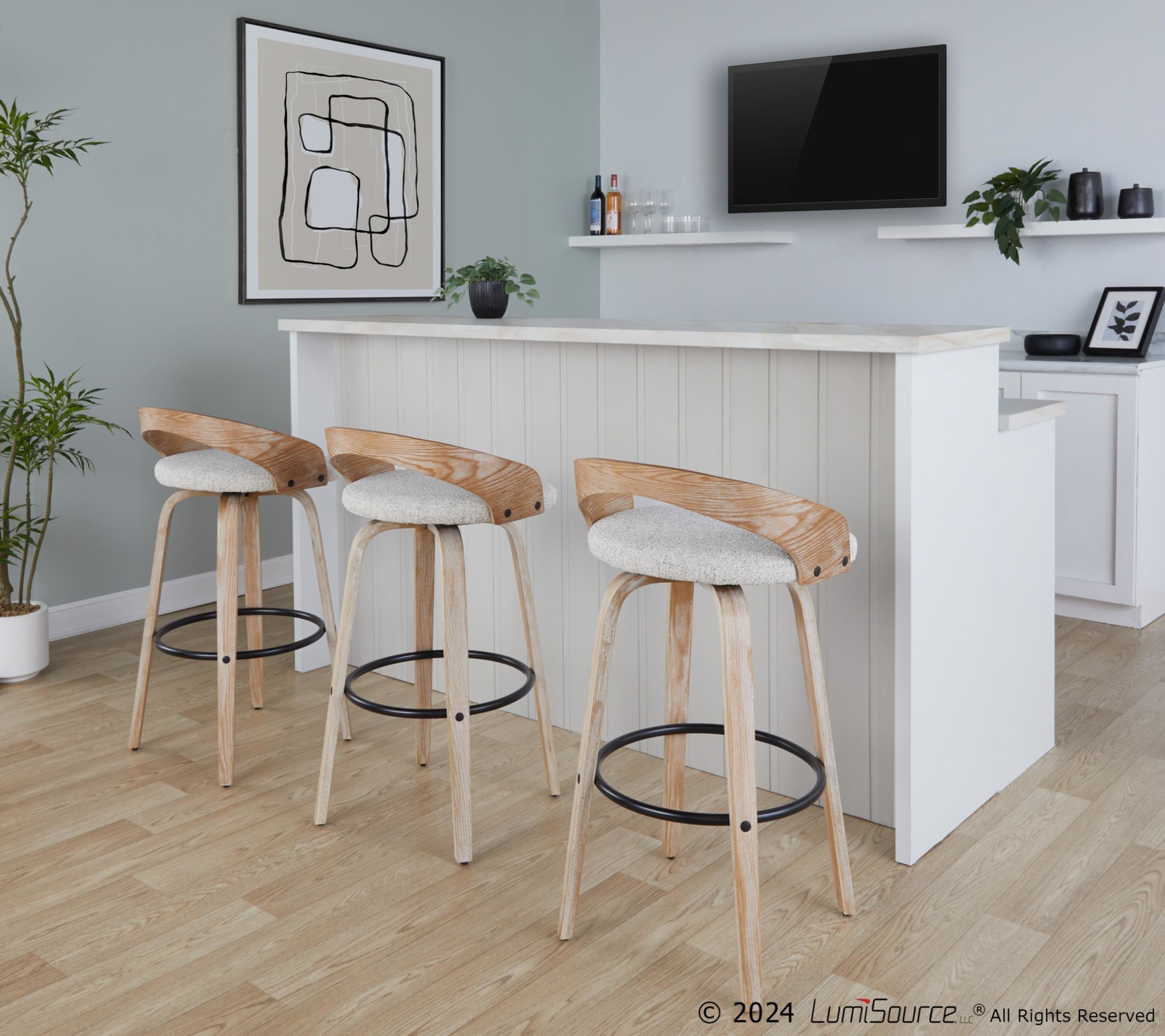 Grotto 30 Contemporary Oat Swivel Barstool White Washed Wood (Set of 2) 1 Grotto 30 Contemporary Oat Swivel Barstool White Washed Wood (Set of 2)