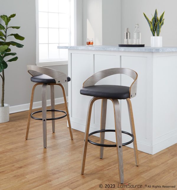 Grotto 30 Contemporary Swivel Barstools Light GreyBlack Set of 2 1