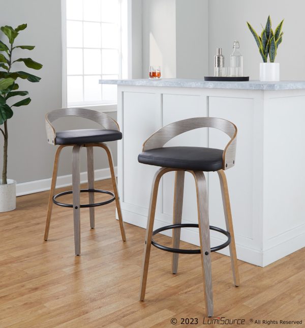 Grotto 30 Contemporary Swivel Barstools Light GreyBlack Set of 2