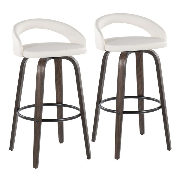 Grotto 30 Contemporary Walnut and White Swivel Barstools Set of 2 2