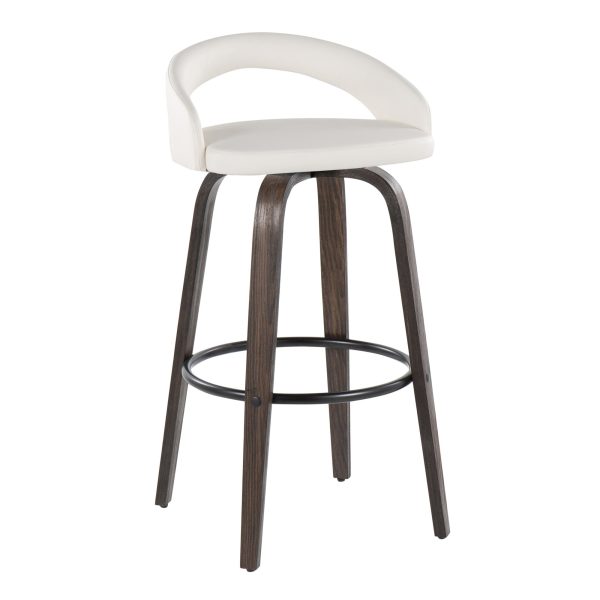 Grotto 30 Contemporary Walnut and White Swivel Barstools Set of 2 3