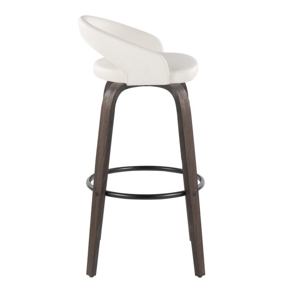Grotto 30 Contemporary Walnut and White Swivel Barstools Set of 2 4