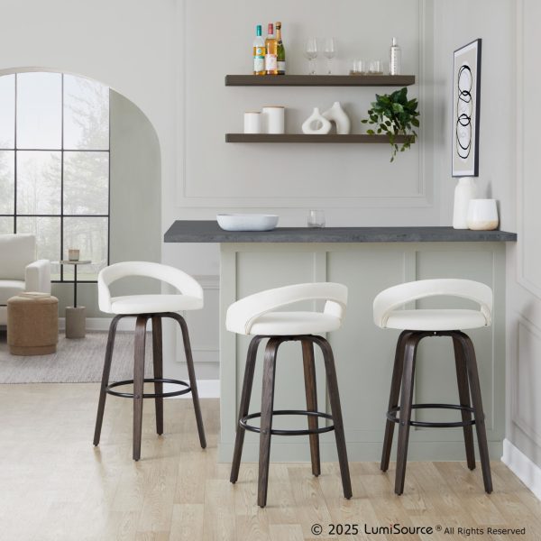 Grotto 30 Contemporary Walnut and White Swivel Barstools Set of 2