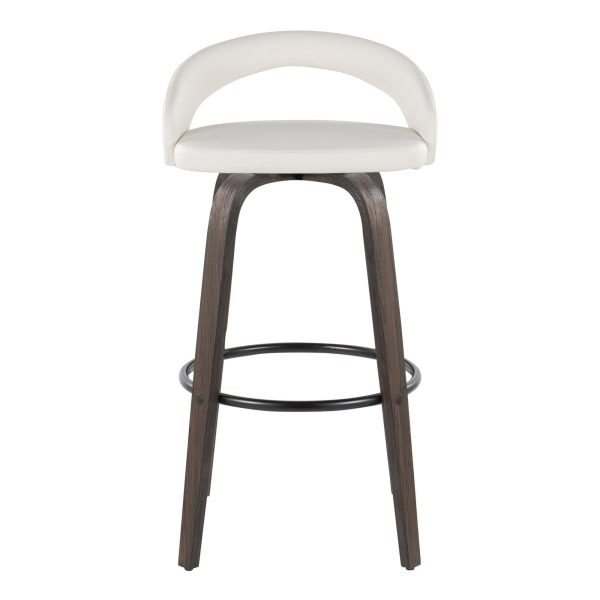 Grotto 30 Contemporary Walnut and White Swivel Barstools Set of 2 7