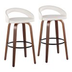 Grotto 30" Contemporary White Swivel Barstools Walnut Wood (Set of 2)